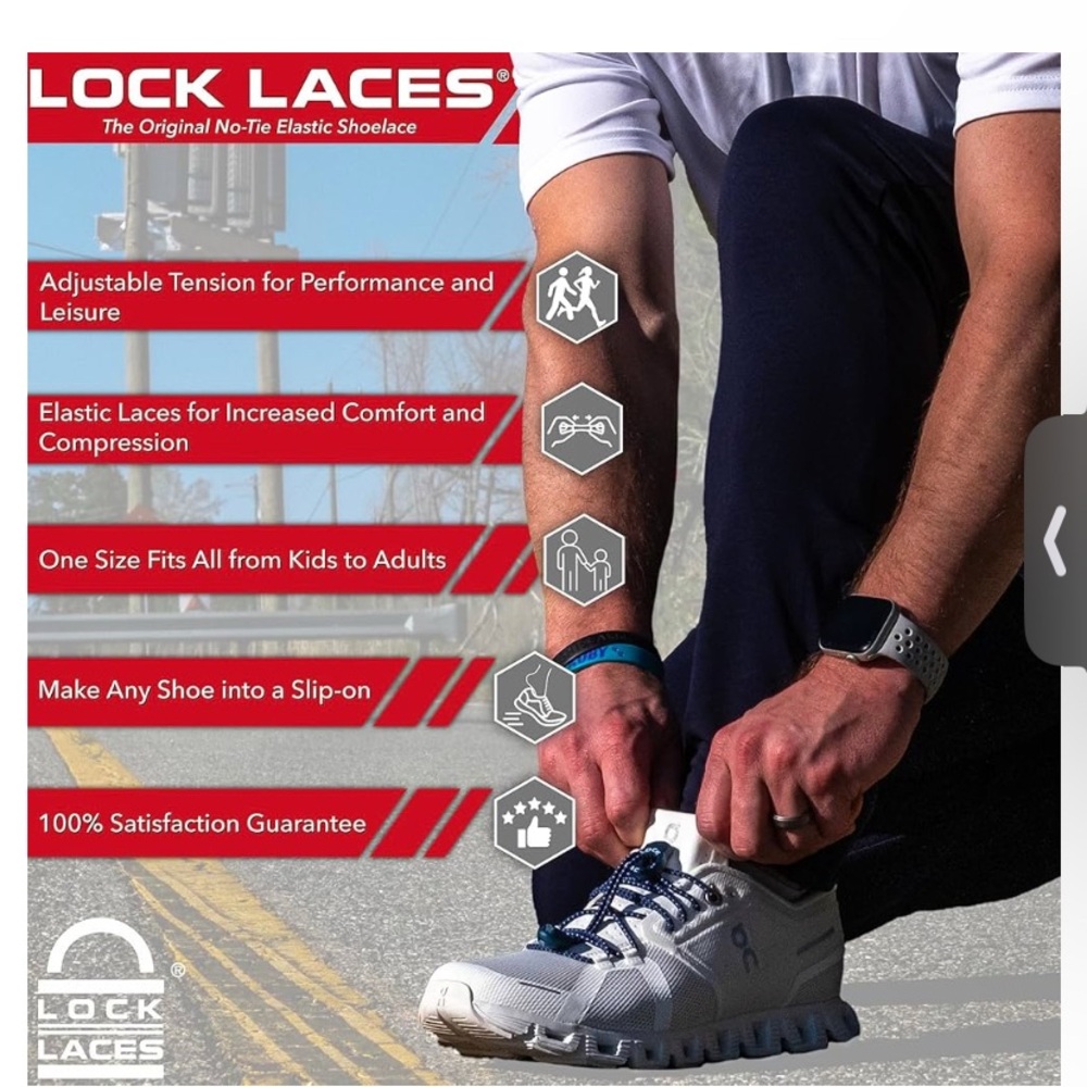 Lock Laces Elastic No-Tie Shoelaces - Navy Blue Set any shoes into slip ons